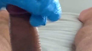 Asian Thick Blue Latex Gloves Cock Inspection - Intense Handjob & Creamy Cumshot POV