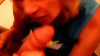 Blonde Granny Blowjob in a Bathroom