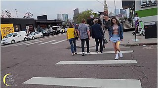 Big Tits Hot Wife Dared To Wear Ultra Sheer Top Through The Bar District