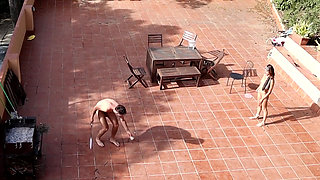 Couple Playing and Fucking in the Courtyard, Outside