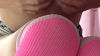 Girls' Apartment Under the Table Camera. Japanese Girl in No Bra Short T-shirt, Mini Skirt, Thong Panties and Knee-high Socks
