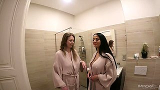 Squirting Justice For Perverts Spying On Busty Showering Beauties