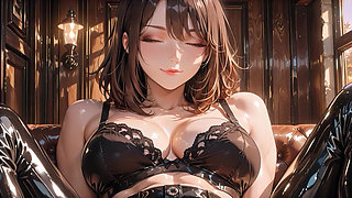 Oiled Brown Haired Beauty in Shiny Black Latex Pants Wet Deepthroat to Passionate Sofa Creampie
