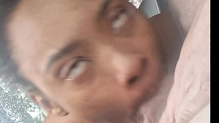 Ebony drinks cum from BWC