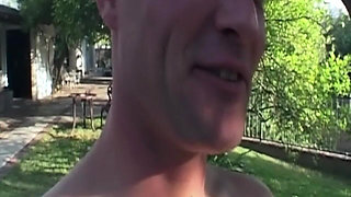 Tattooed Blonde MILF Slurps Thick Cock Outdoors with Brunette