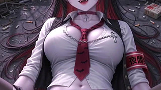 Cute vampire student, waiting for you on the roof at night