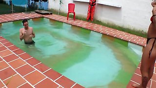 Surprise Fuck In The Pool With The Neighbor When She Thought She Was Alone!