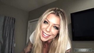 Big Boobed Stepdaughter Karma Rx Pleases Dad's Cock with Blowjob and Dirty Talk