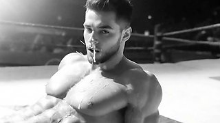 Wrestling muscular destroys beefy ass in public ring