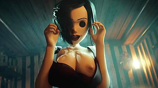 Animated girl gives intense close up blowjob in dark scene