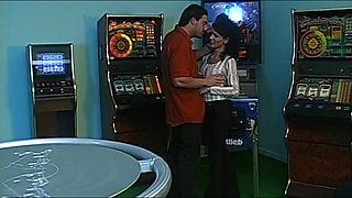 First He Slams Her on the Pinball Machine Then He Fucks Her in the Ass on the Couch