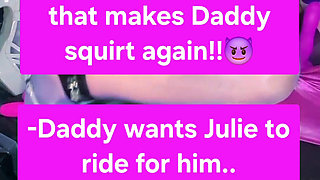 cumslut Julie milked while riding a toy for Daddy