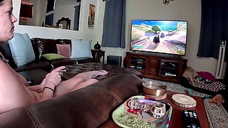 Gamer, smoking, naked gamer girl