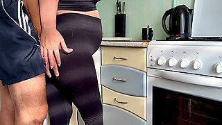 The Stepson Fucked His Pregnant Stepmother in the Kitchen While His Father Was Away