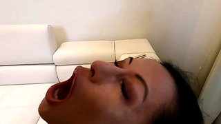 Horny brunette fingers and toys her pussy