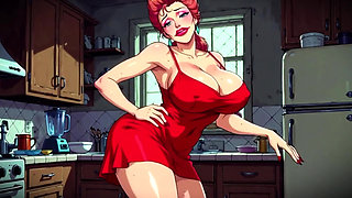 Classic Cartoon Style Nude Women in Kitchen