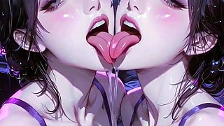 Lesbians Tongue and Kiss Fetish, Ai Animation