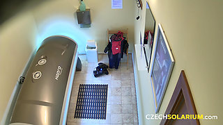Czech Solarium Young Woman Masturbates While Tanning
