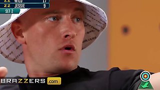 Big titted Sarah fucks her competitor in front of the judge