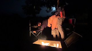 Rough Sex in a Public Park - Big Tits Exposed by the Fire!