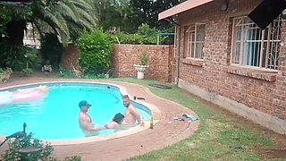 Horny Babe Gets Two Cocks by the Pool - Blowjob & Doggy