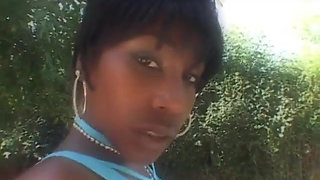 Excellent ebony babe gets her tight asshole drilled with two black dicks