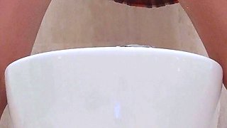 Asian teen anal play and squirting in family bathroom