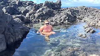 Nudist Girl Swimming Naked in the Natural Pool Outdoor