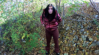 Red Shiny Downjacket Lake Blowjob Risky Outdoor Deepthroat and Cum on My Jacket