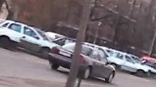 This Beautiful Busty Girl Masturbates on the Street and Gives a Blowjob at Home