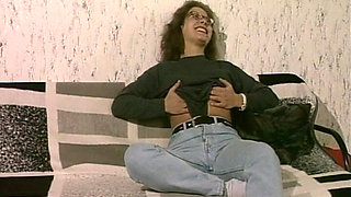 Hairy Denise in Socks Shaves Her Pussy