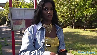 Desi slut loves to fuck white dude for cash in public