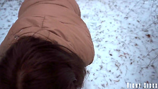 Winter Outdoors Cum Eating Blowjob