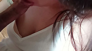 My Friends Hot Stepmom Has a Big Tits Giving Me a Sensual and Sloppy Blowjob
