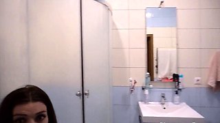 Redhead Amateur Babe Gives Blowjob in Bathroom