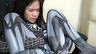 Black Spider Girl learned how to finger using a dildo