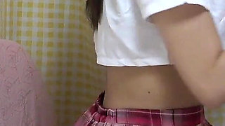 Under the Desk Camera, Girl with No Bra Short Student Uniform, Miniskirt, Micro Thong Panties in Japanese Girl's Apartment Room