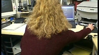 Curly haired blonde gets her hairy pussy fingered