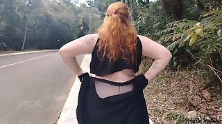 My Stepmom Priscila Flashing Her Big Tits and Fat Pussy in See-Through Pants on the Street