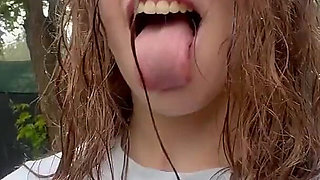 Crazy Shameless Girl Playing in the Rain