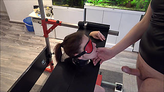 Slave Defenseless in the Pillory Driven to Orgasm on Sybian Part 2