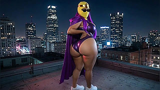 Petite Big Ass Purple Superheroine Twerking on the Rooftop