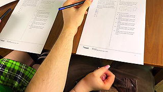HIGH SCHOOLGIRL at EXAM Jerking him Off under the Table for Right Answers
