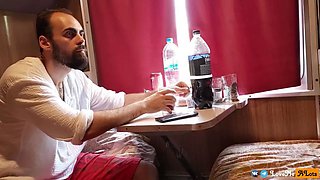 Fucking a stranger girl in the train after playing strip cards