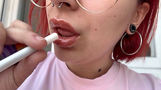 Close up Smoking with Lipgloss