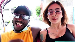 Busty Thai MILF picked up for a dirty interracial threesome