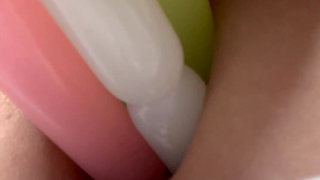 Pockkin ice insertion in anus diagonally