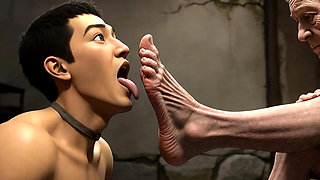 Male Slave Licking 90 Year Old Granny Wrinkled Feet - Horny Mistress