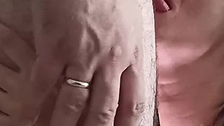 Wife and Bisexual Husband Give Guest Blowjob and Rimming. Cum Eat