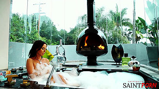 Dark Haired Beauty Brandy Aniston Rubs Her Shaved Pussy in the Bathtub